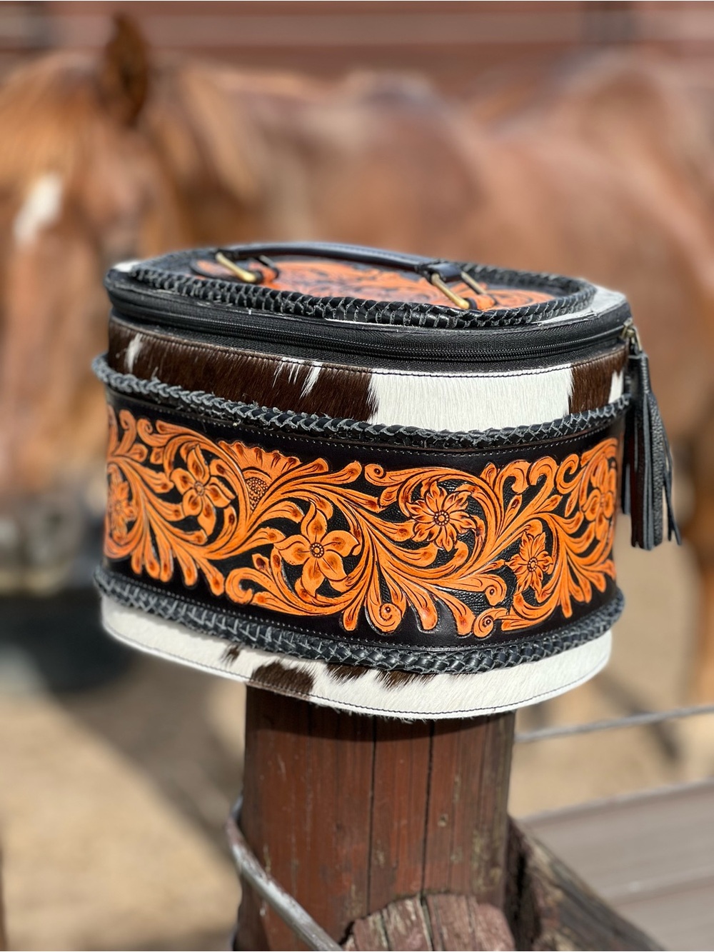Tooled leather & cowhide jewelry box